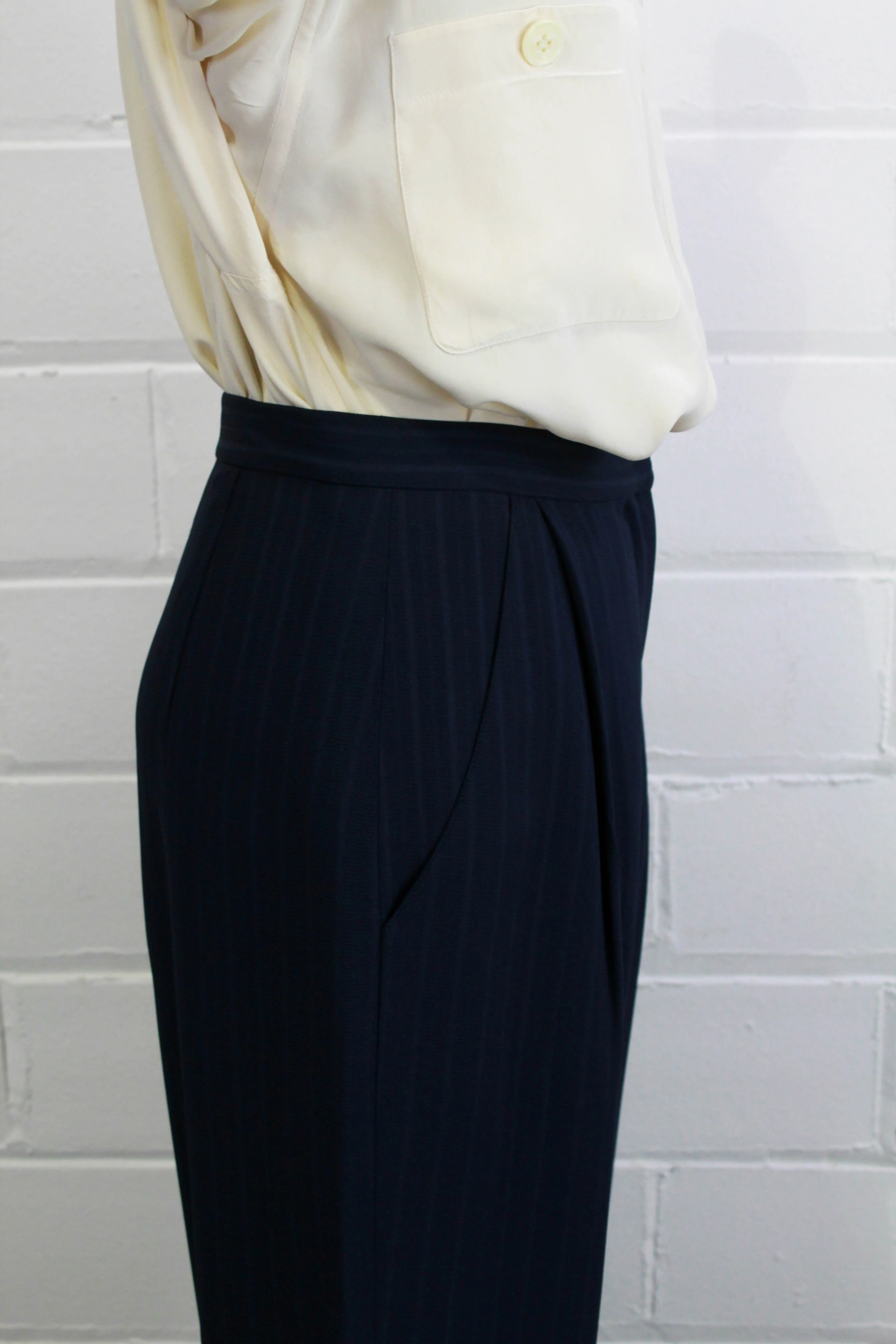 1980s Navy Pinstripe Trousers, Waist 26"