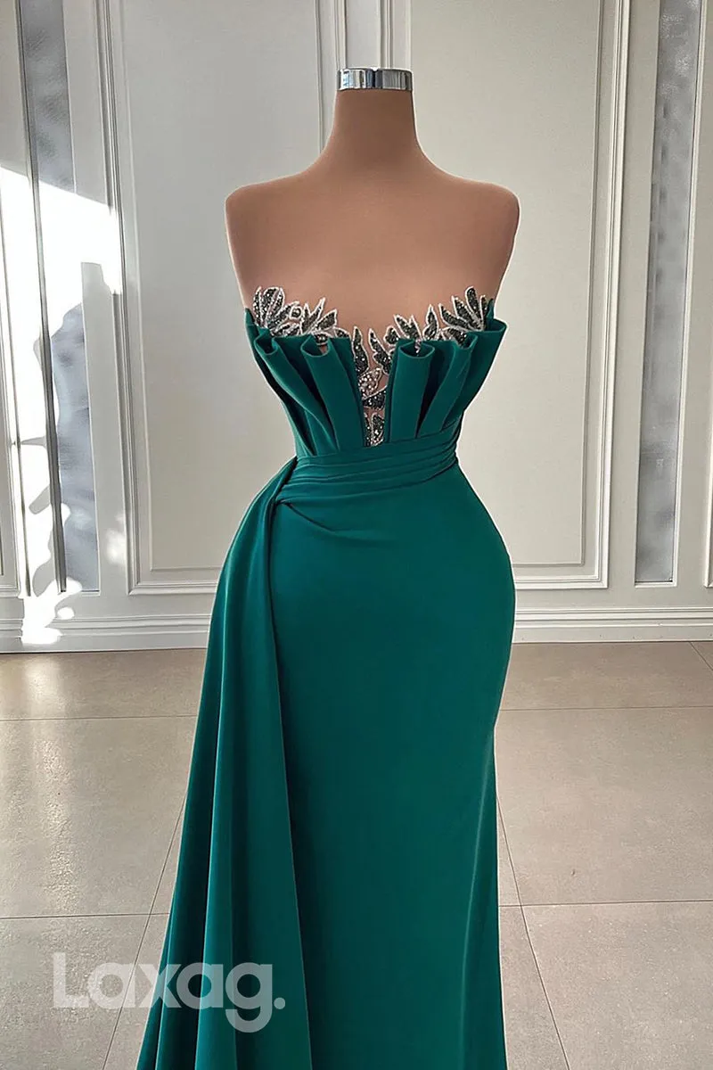 22000 - Illusion Neckline Ruffles Long Mermaid Formal Prom Dress