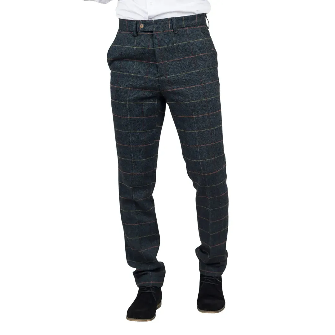 Archer - Men's Navy Checked Herringbone Tweed Trousers