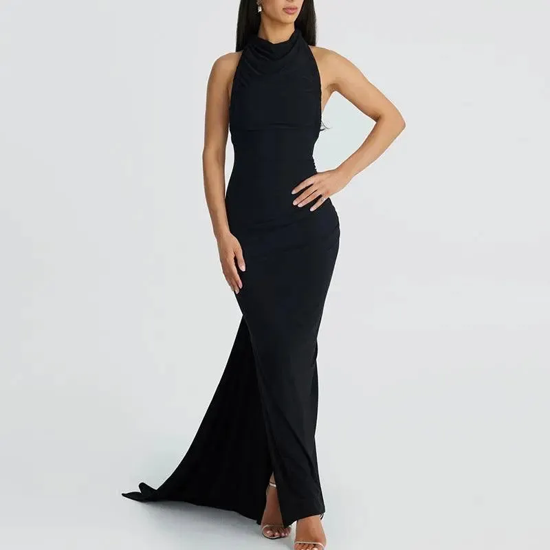 Asymmetric Halterneck Maxi Dress