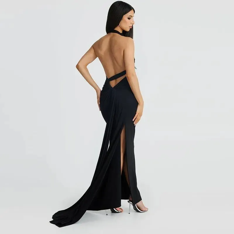 Asymmetric Halterneck Maxi Dress