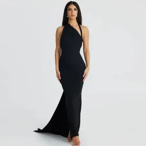 Asymmetric Halterneck Maxi Dress