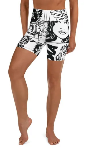 Black & White Comic Book Yoga Shorts