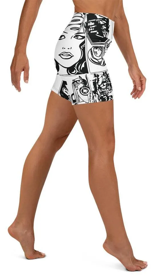 Black & White Comic Book Yoga Shorts