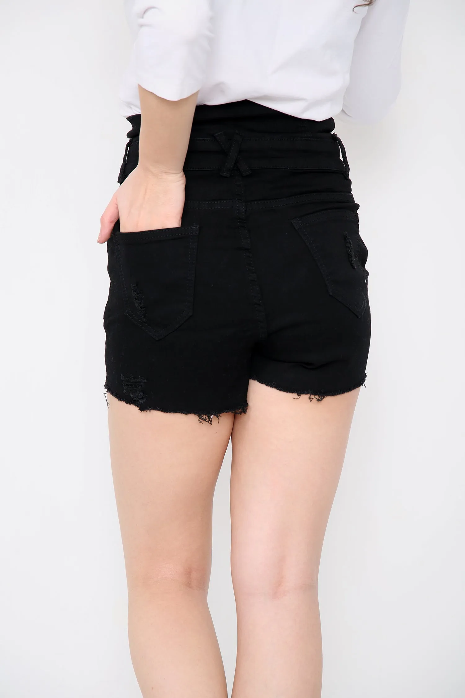 Black Buttons High Waisted Denim Shorts