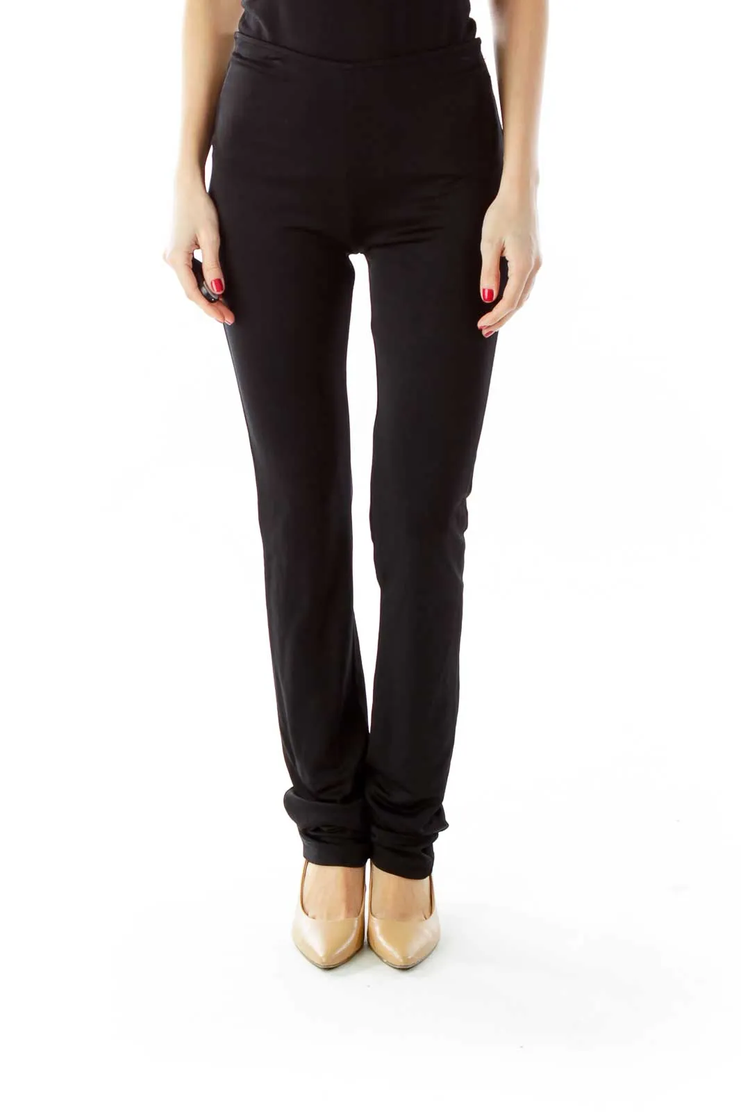 Black Elastic High-Waisted Pants