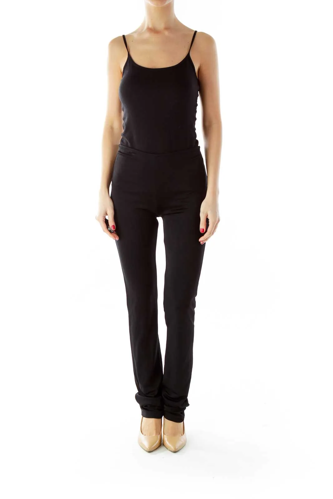 Black Elastic High-Waisted Pants