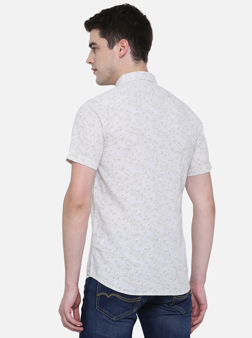 Bone White Printed Slim Fit Semi Casual Shirt | JadeBlue