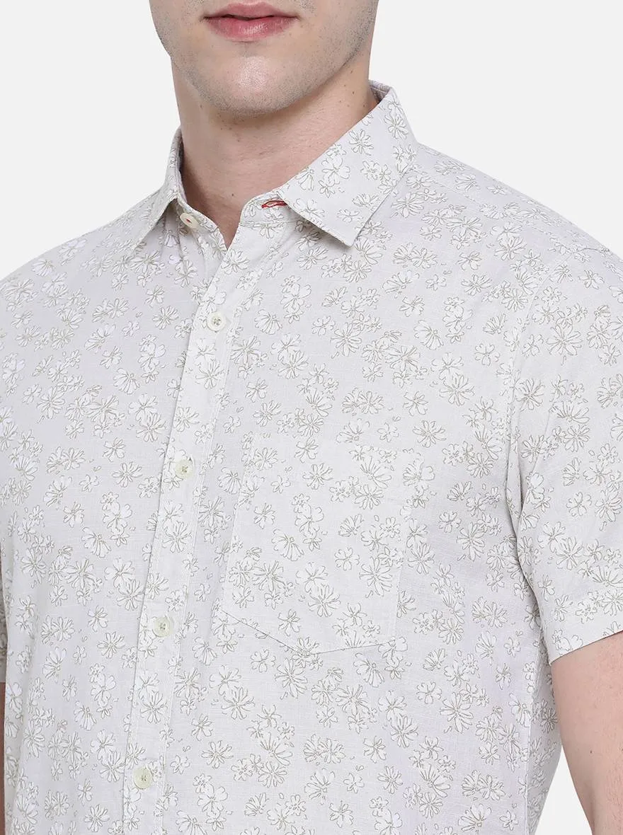 Bone White Printed Slim Fit Semi Casual Shirt | JadeBlue