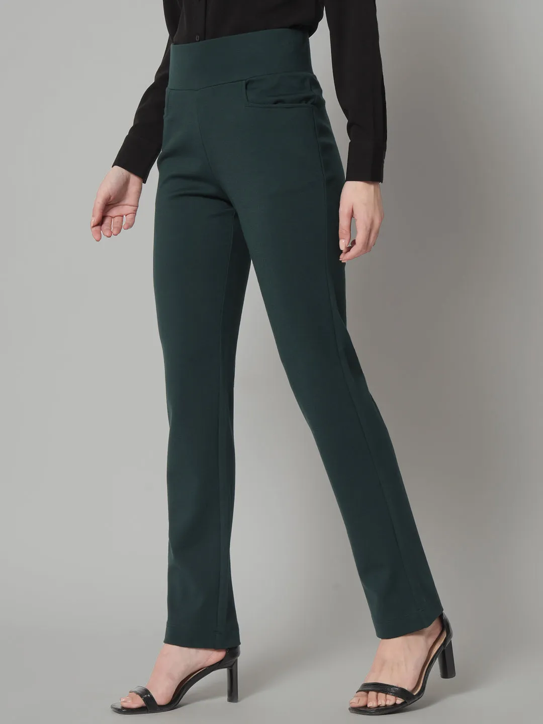 Bottle Green Wide Belt Stretch Pants