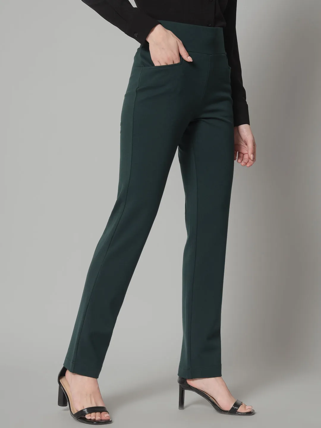 Bottle Green Wide Belt Stretch Pants