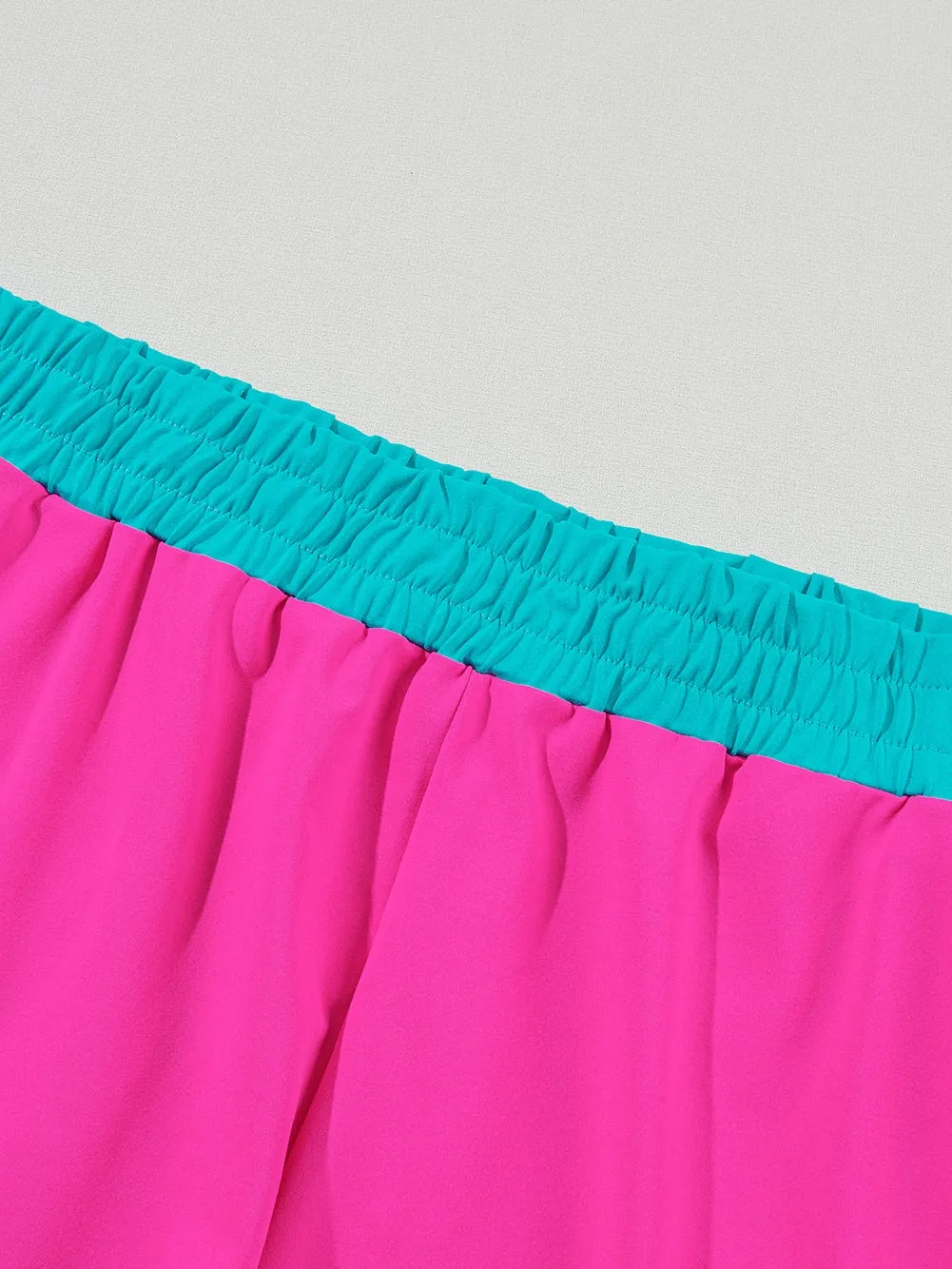 Bright Pink Shorts Set with Orange and Teal Trim