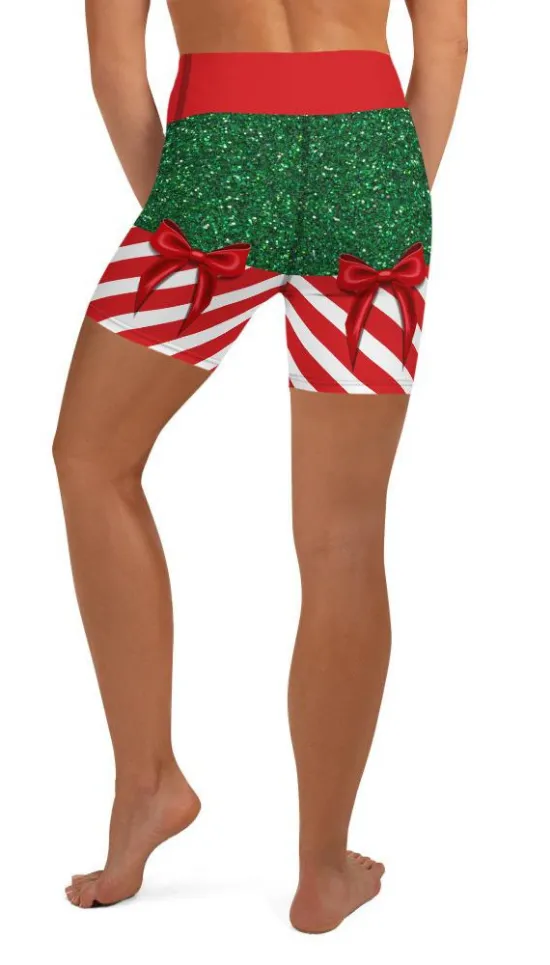 Candy Stripe Christmas Yoga Shorts