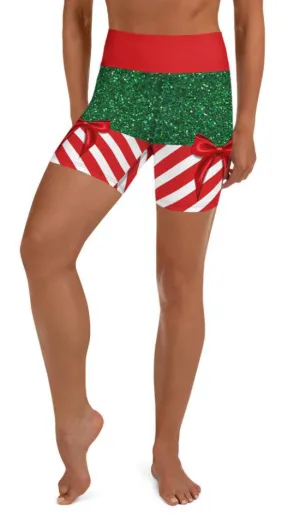 Candy Stripe Christmas Yoga Shorts