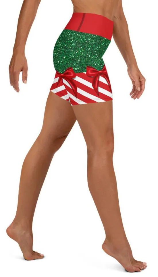 Candy Stripe Christmas Yoga Shorts