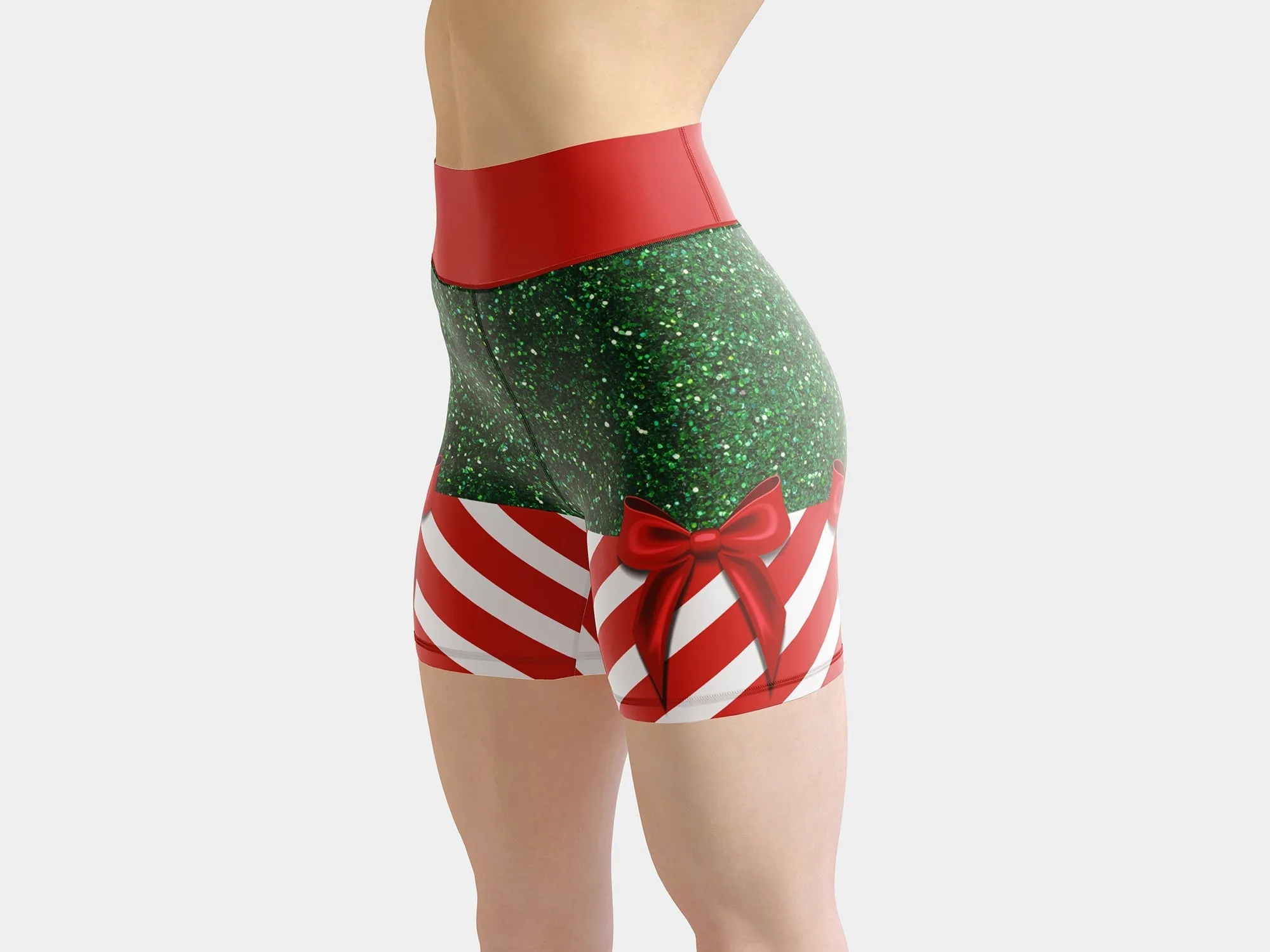 Candy Stripe Christmas Yoga Shorts