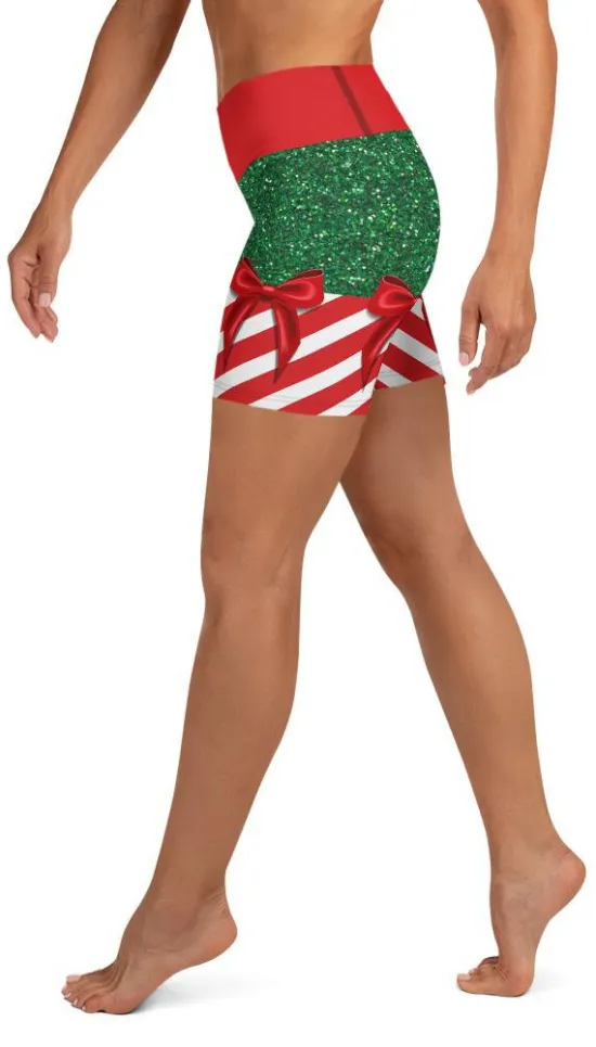 Candy Stripe Christmas Yoga Shorts