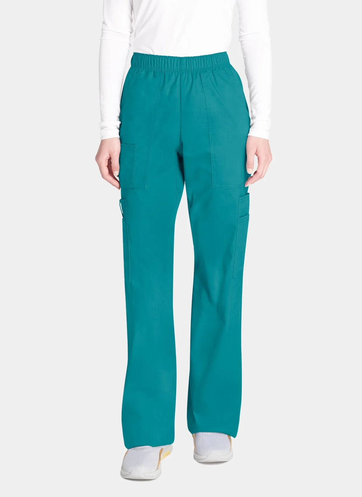 Cherokee Core Stretch Mid Rise Pull-On Cargo Scrub Trousers WWE4005 - Teal