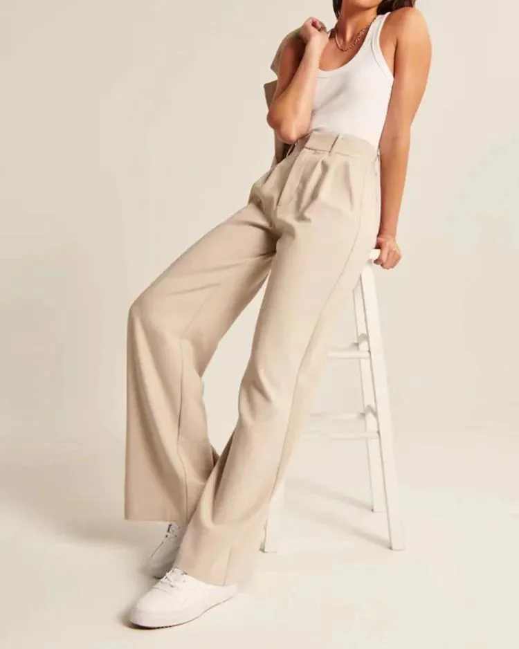 Chic Commuter Wide-Leg Trousers with Pockets - Slimming High-Waist Design