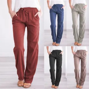 Cotton Linen Loose Drawstring Women's Pants