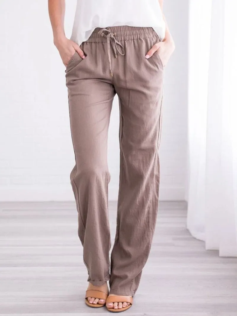 Cotton Linen Loose Drawstring Women's Pants