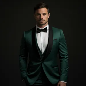 Dark Green Tuxedo with Black Satin Shawl Lapels - Elegant, Versatile, and Sophisticated