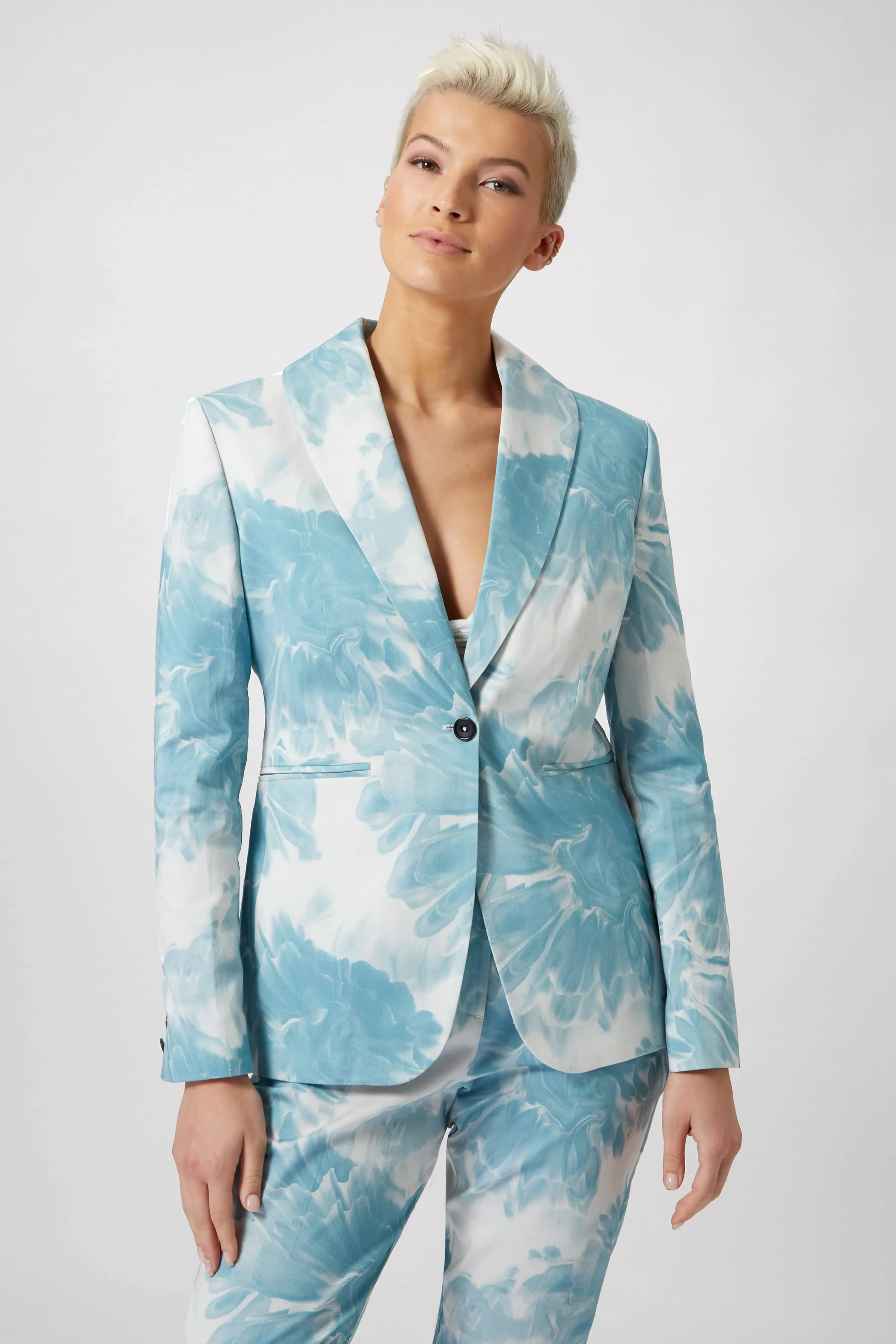 Dresden Skinny Fit Blue Floral Cotton Suit - ARCHIVE