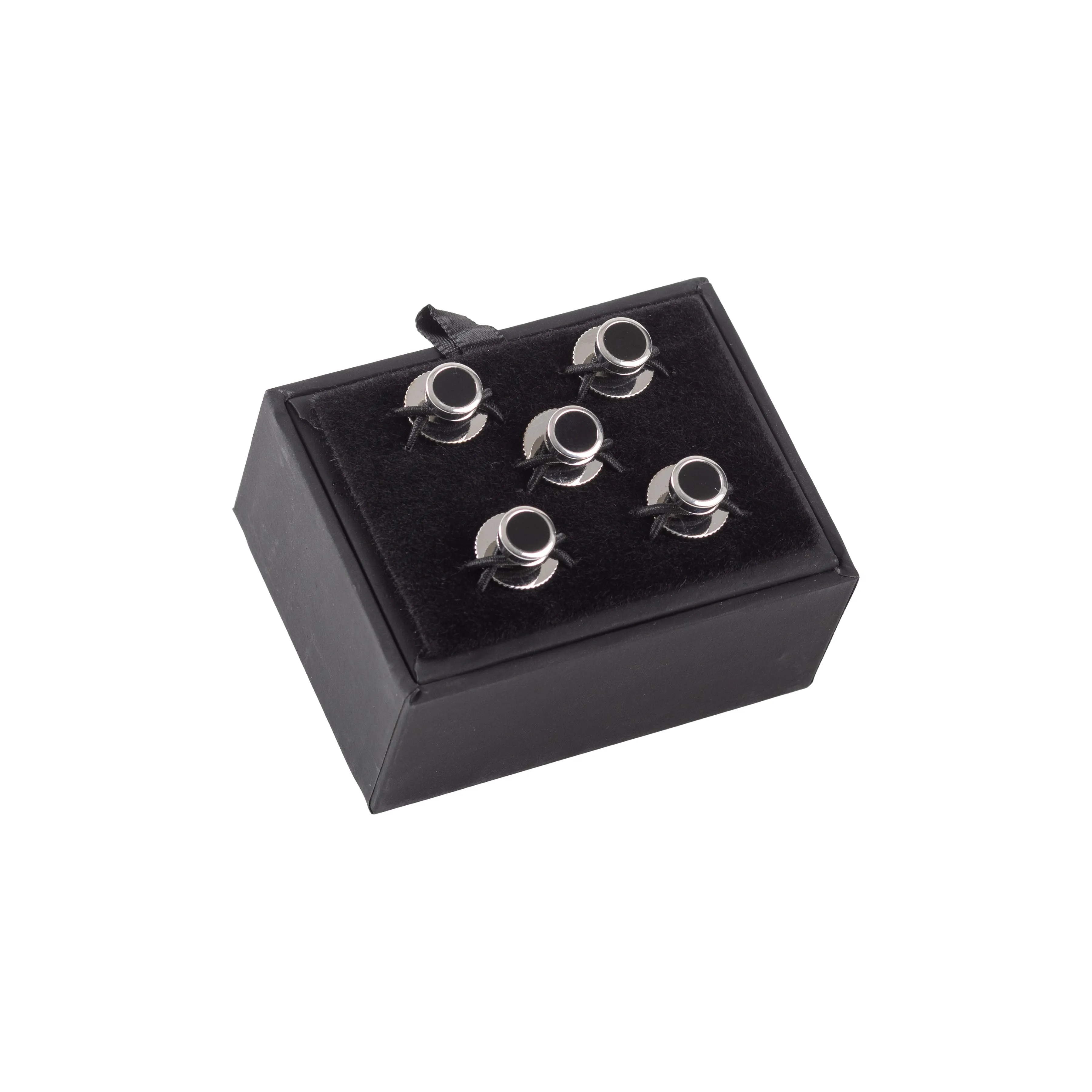 Dress Studs in Rhodium Plated With Black Inlay