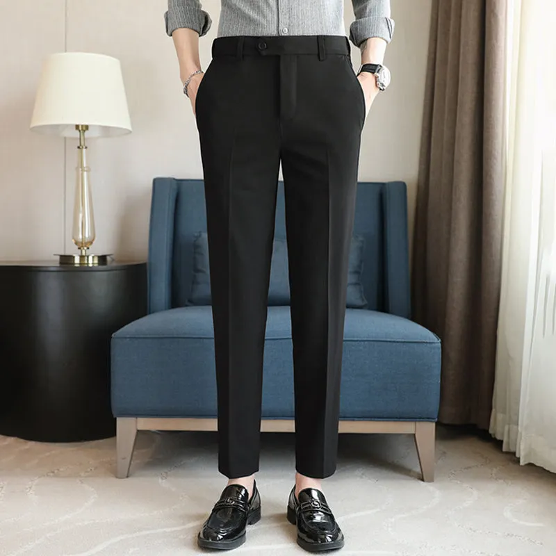 Elastic Waist Slim Fit Suit Trousers