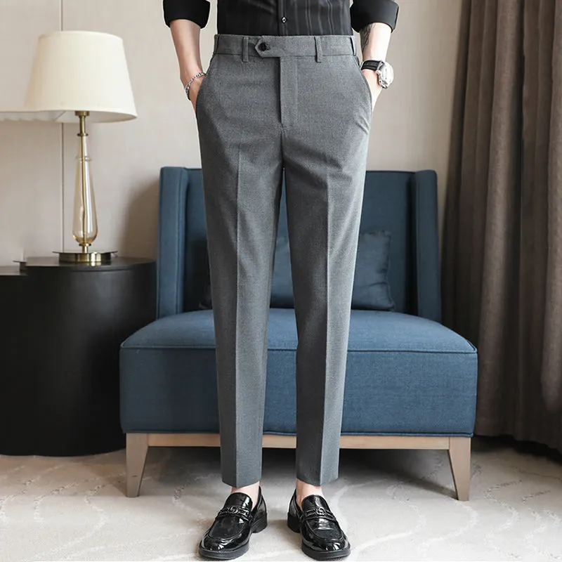 Elastic Waist Slim Fit Suit Trousers