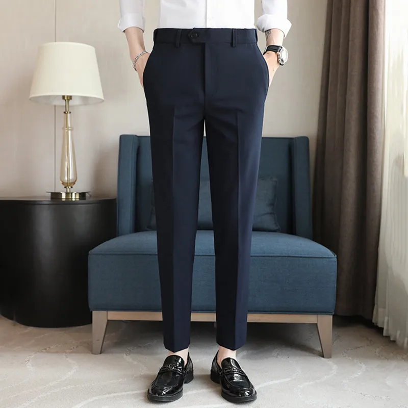 Elastic Waist Slim Fit Suit Trousers