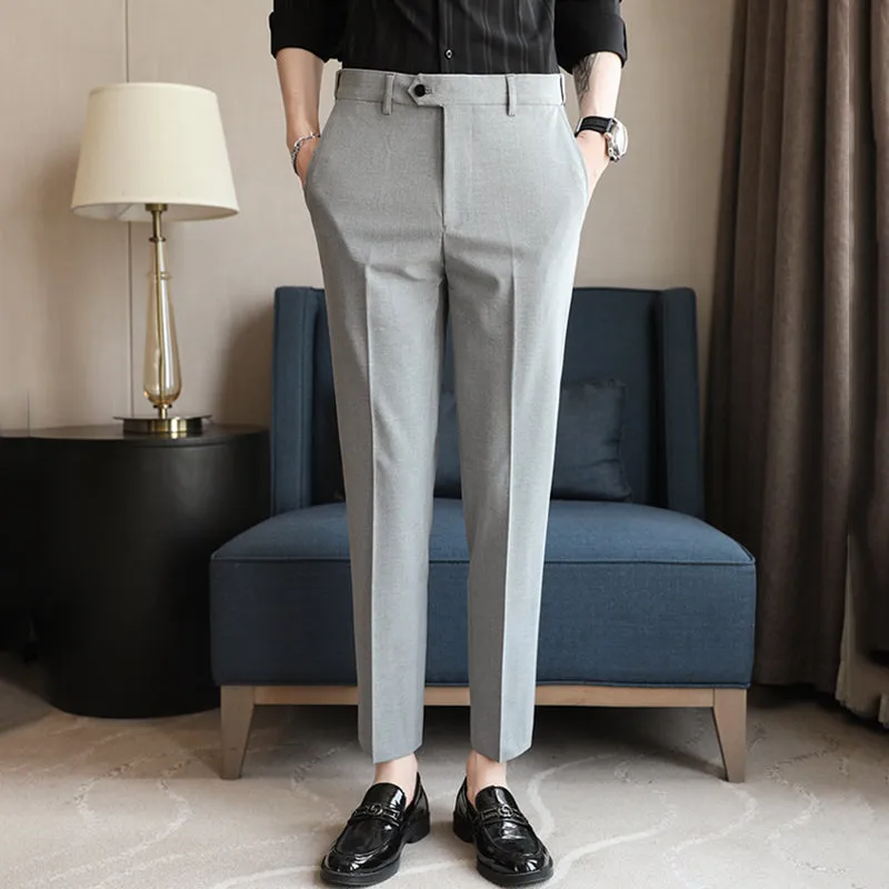 Elastic Waist Slim Fit Suit Trousers