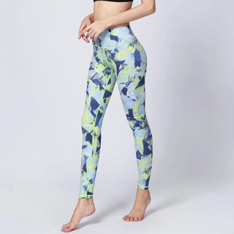 Fashion outdoor sports quick-drying pants ladies fitness printed yoga pants slim slim trousers