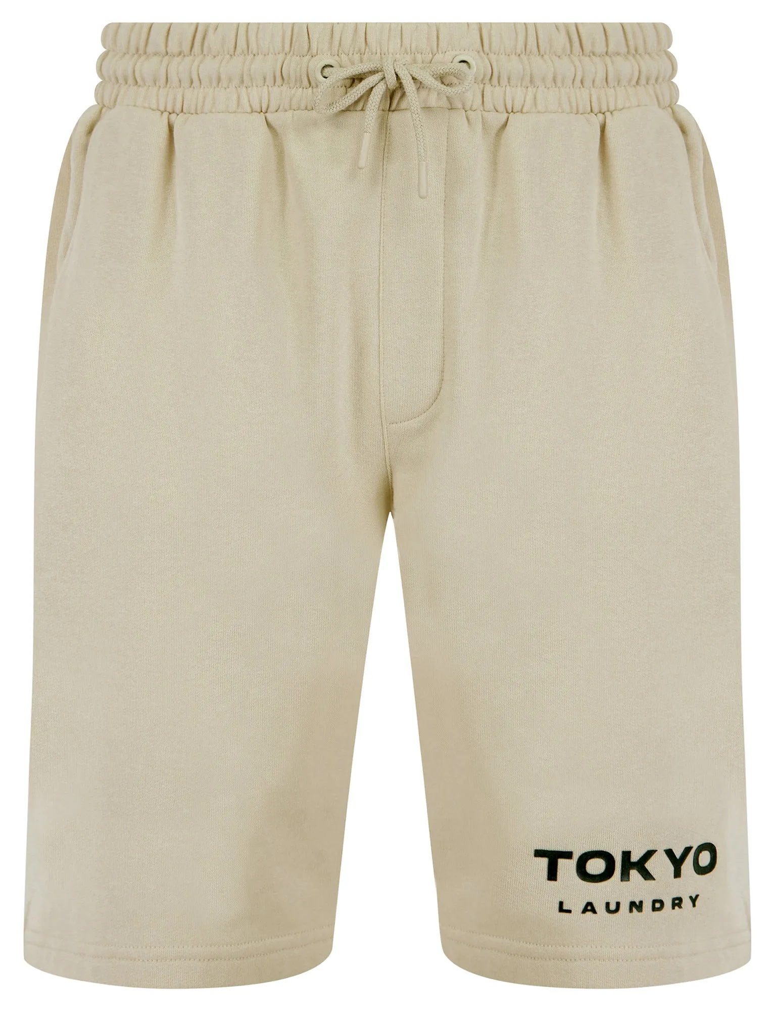 Figure Motif Brushback Fleece Jogger Shorts in Stone - Tokyo Laundry