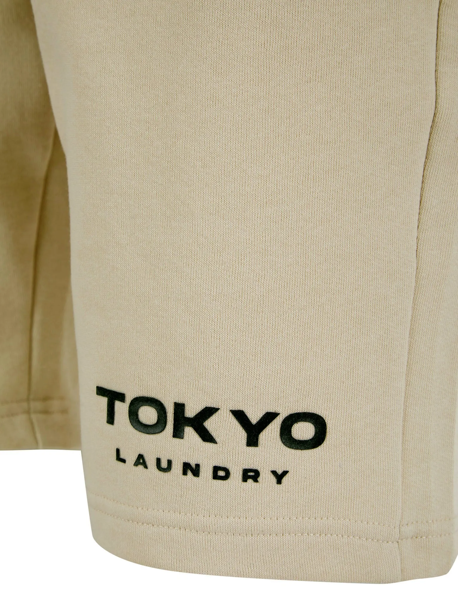 Figure Motif Brushback Fleece Jogger Shorts in Stone - Tokyo Laundry