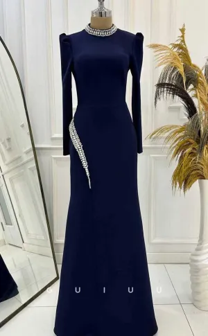 G4307 - Classic & Timeless Sheath Scoop Beaded Formal Party Prom Dress with Long Sleeves