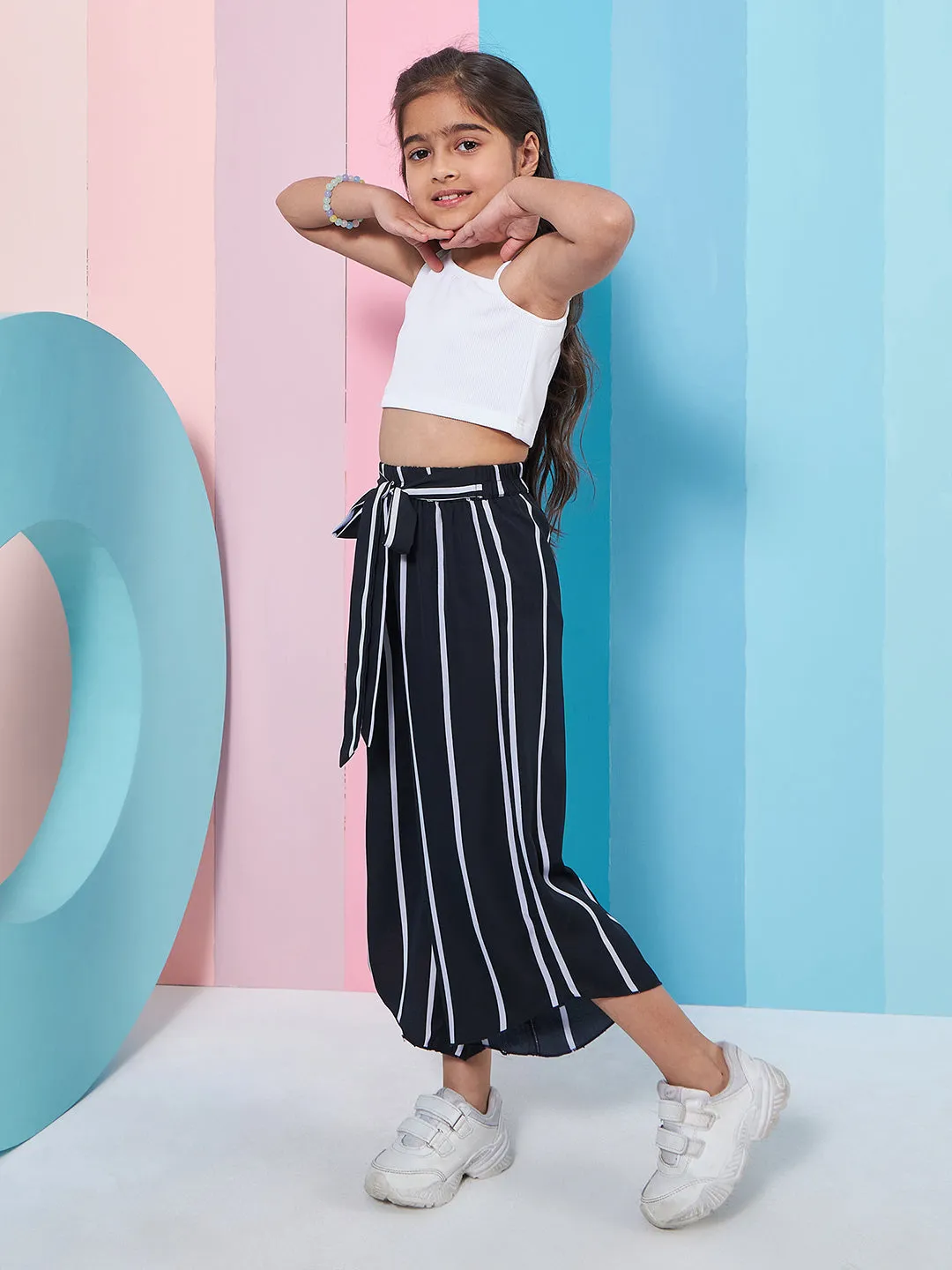 Girls Pure Cotton Crop Top With Trousers - PS Peaches