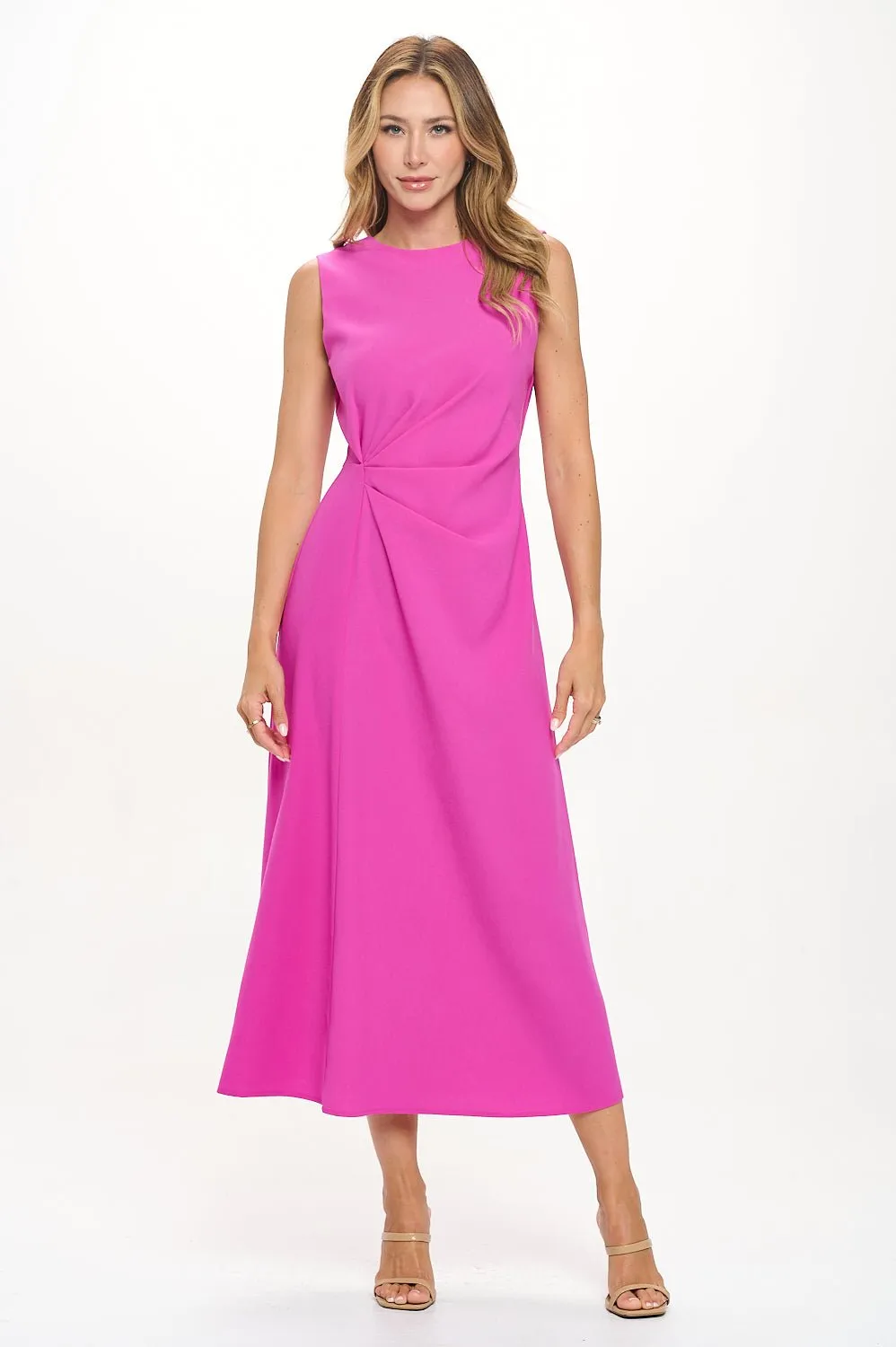 Gloria Sleeveless Side Ruched Midi Dress