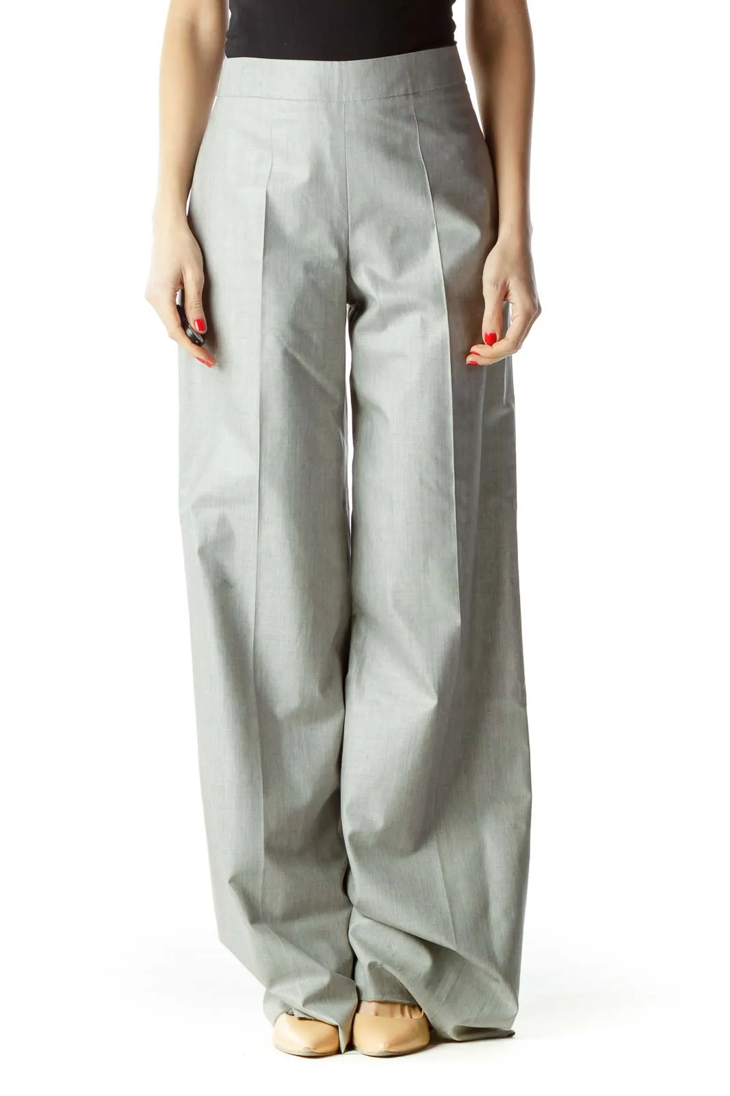 Gray High-Waisted Designer Dress Pants