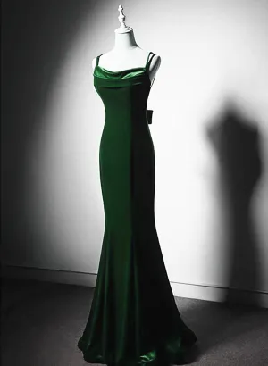 Green Mermaid Long Velvet Party Dress Green Straps Long Formal Dress Prom Dress