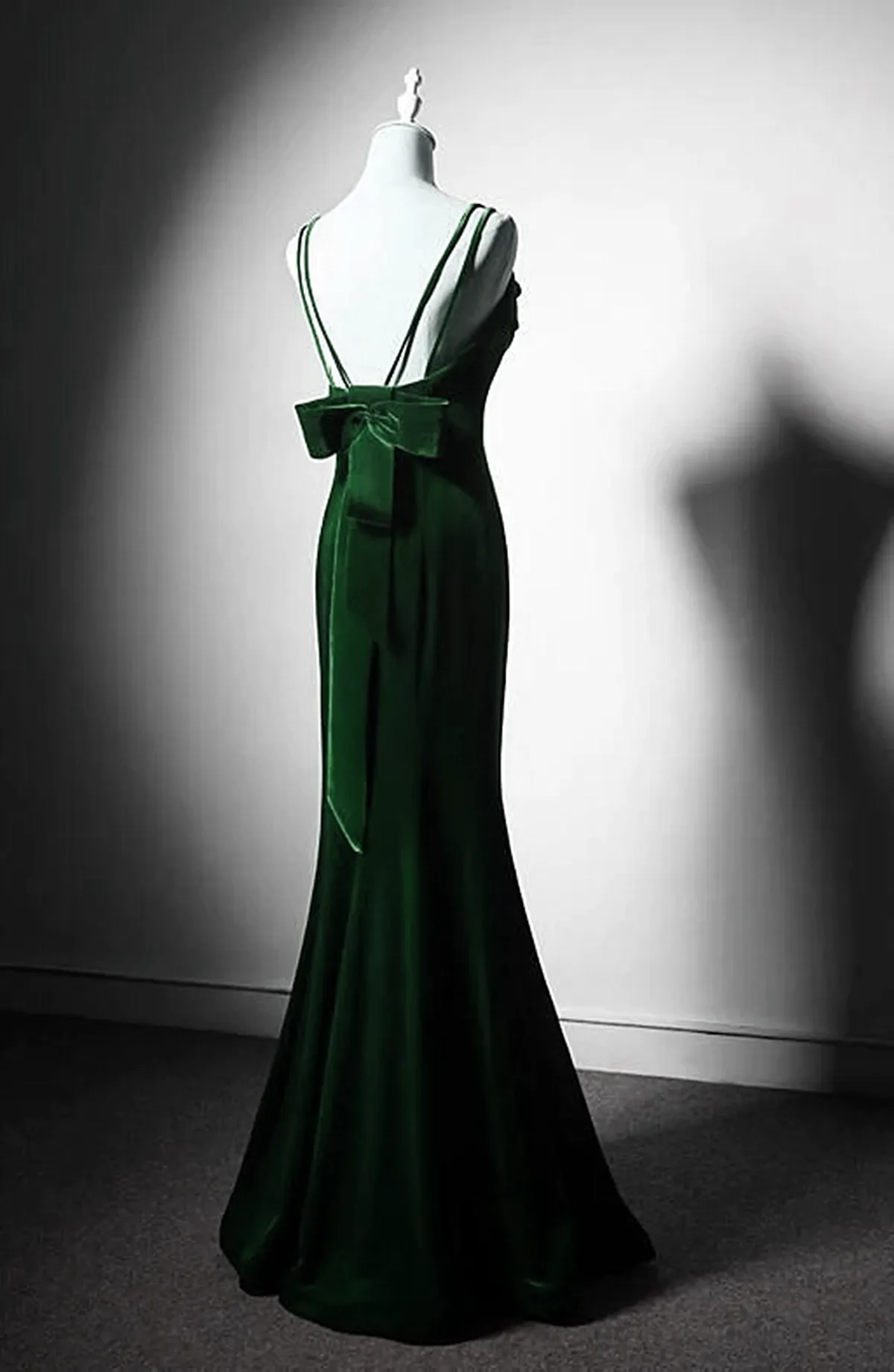 Green Mermaid Long Velvet Party Dress Green Straps Long Formal Dress Prom Dress