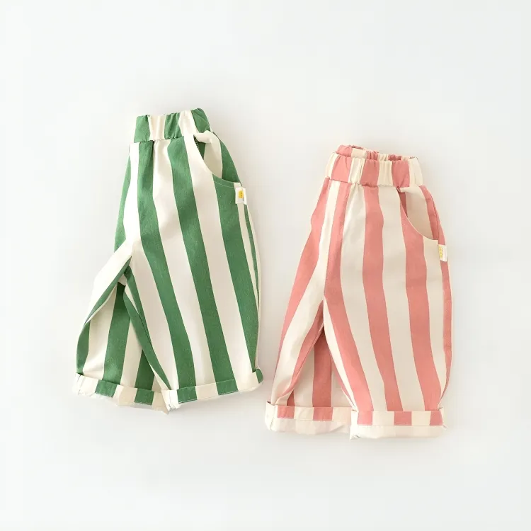 High Waist Striped Cotton Trouser Pants