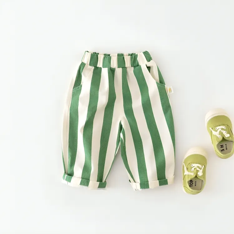 High Waist Striped Cotton Trouser Pants