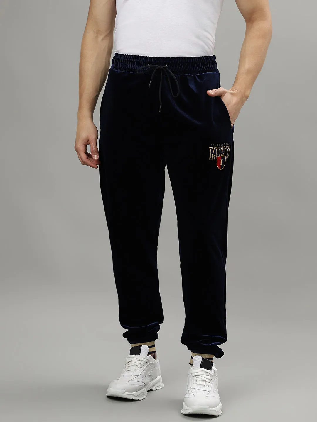 Iconic Men Navy Blue Solid Regular Fit Mid-Rise Trackpant