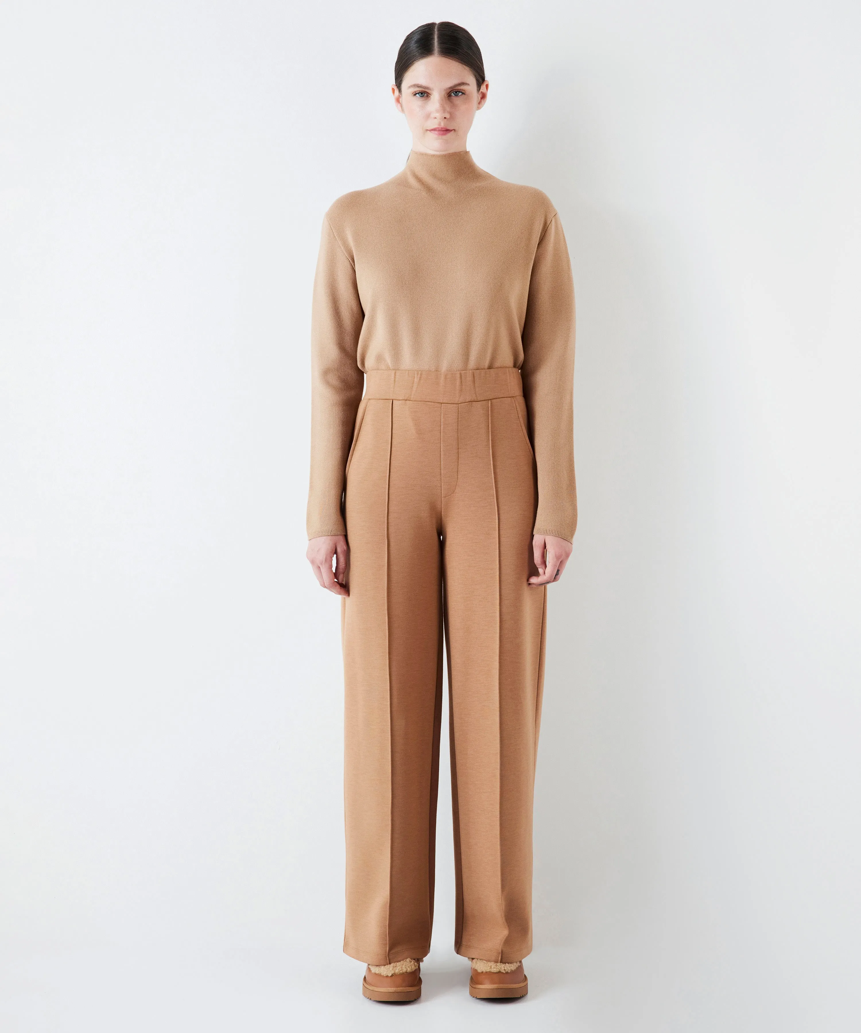 Ipekyol Relaxed Fit Rib-Stitched Trousers Camel