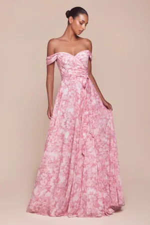 JELENA Off The Shoulder Floral Printed A-Line Bridesmaid Dress