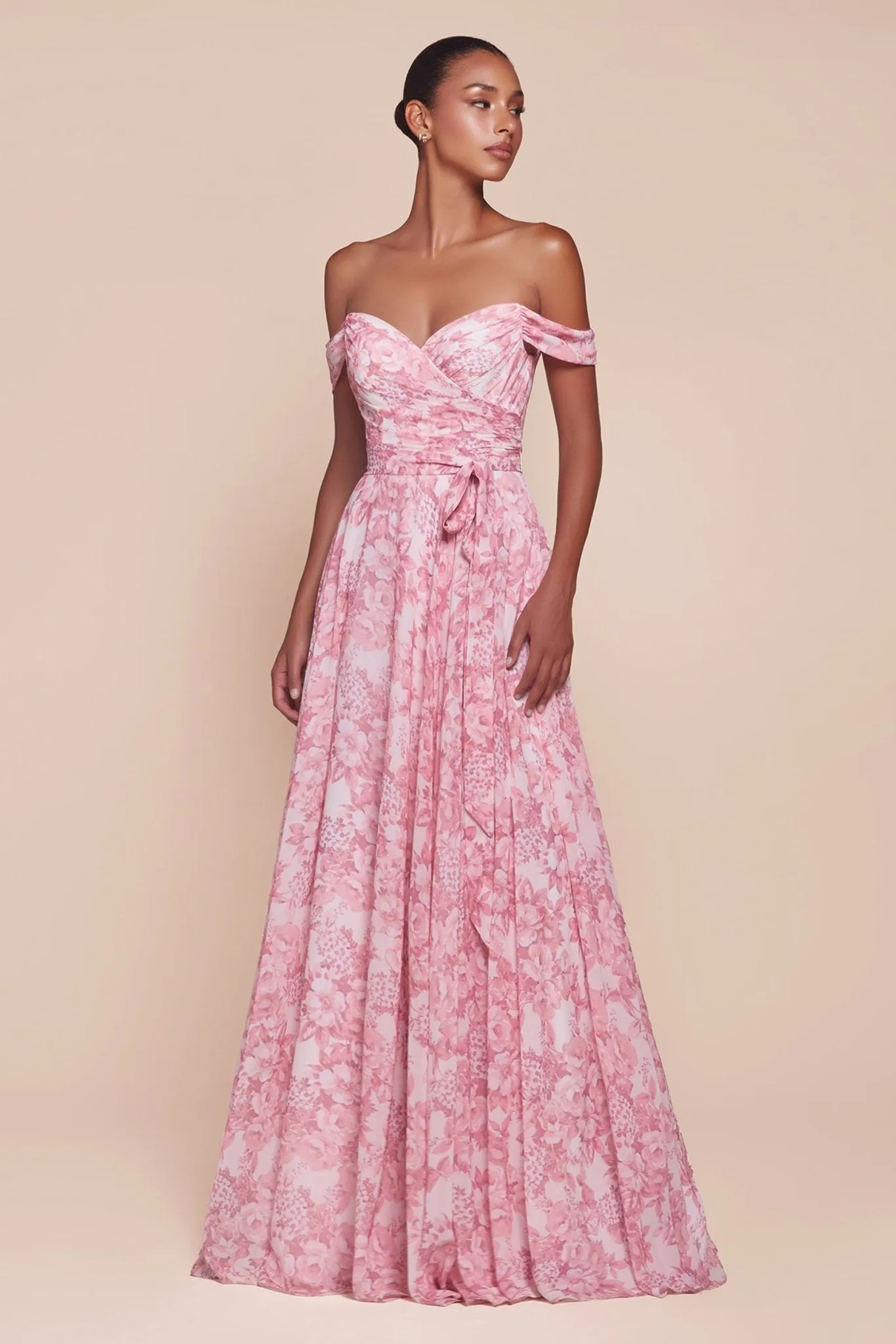 JELENA Off The Shoulder Floral Printed A-Line Bridesmaid Dress