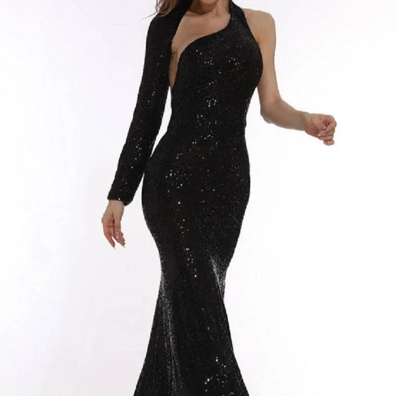 Katherine One Shoulder Sequins Maxi Dress