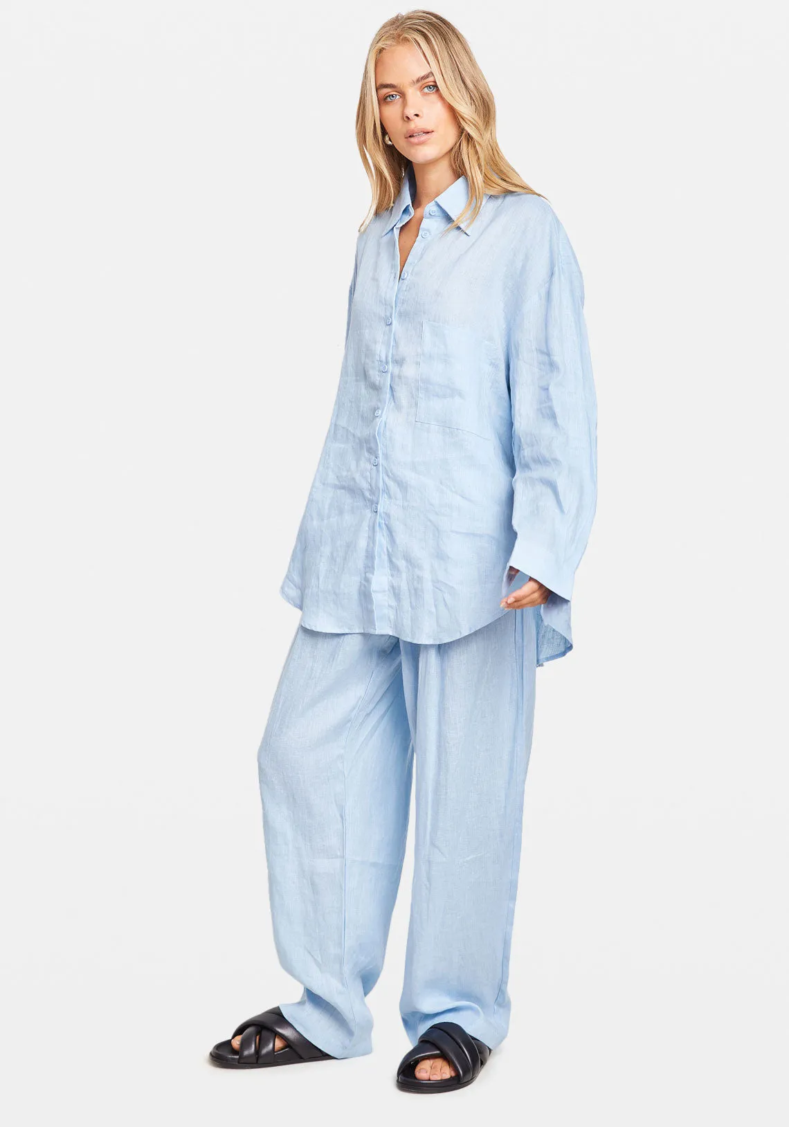 LINEN HIGH RISE TROUSER BLUE