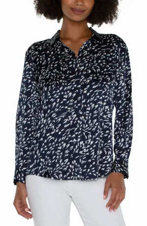 Liverpool Flap Pocket Button Front Woven Blouse (Navy Multi)